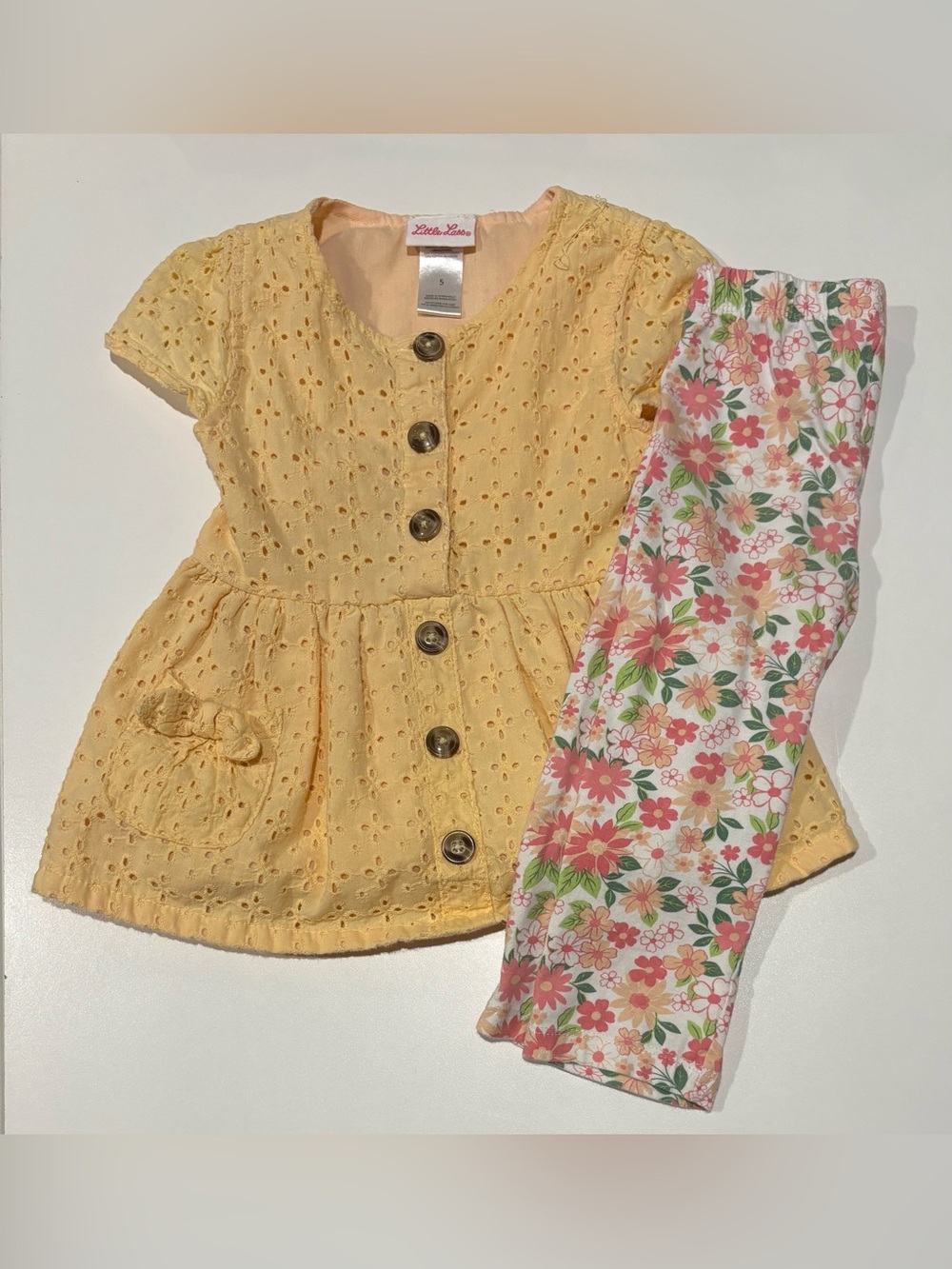 Little Lass Yellow Eyelet Top with Pink Floral Leggings girl 5